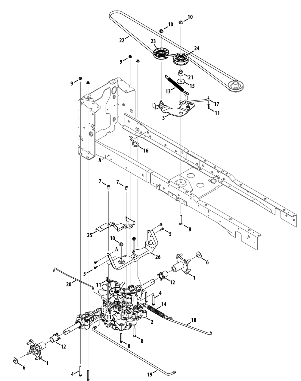 Drive System (Gx) Diagram and Parts List for XT2-GX54KH (14A7A3CA010)(2015) Cub Cadet Lawn Tractor